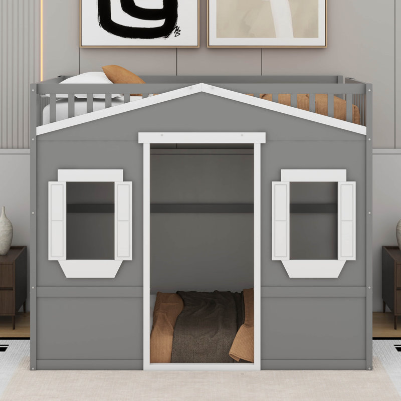 Lit mezzanine simple avec échelle, Cadre gris / blanc
