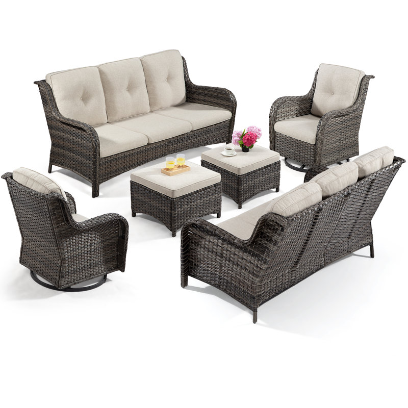Ensemble de conversation avec canapé en rotin 6 pièces Anahit, Beige