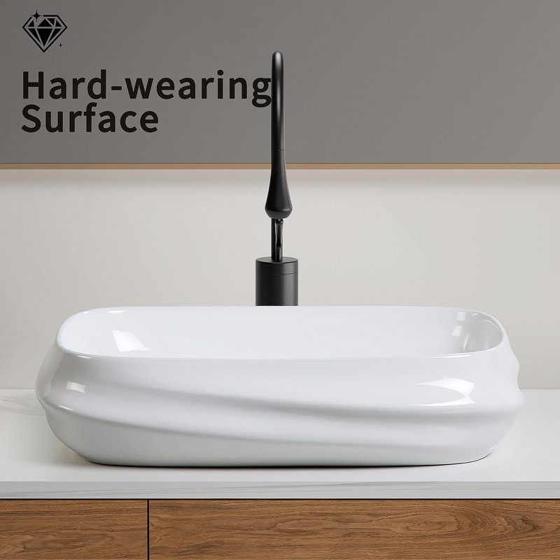 Rectangular Ceramic Vessel Sink For Bathroom