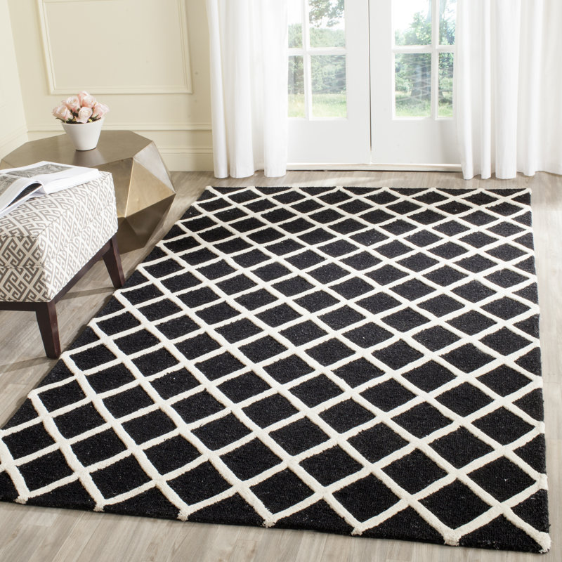Tapis noir / blanc en laine touffeté à la main Sanyla, Rectangle 5 pi x 8 pi