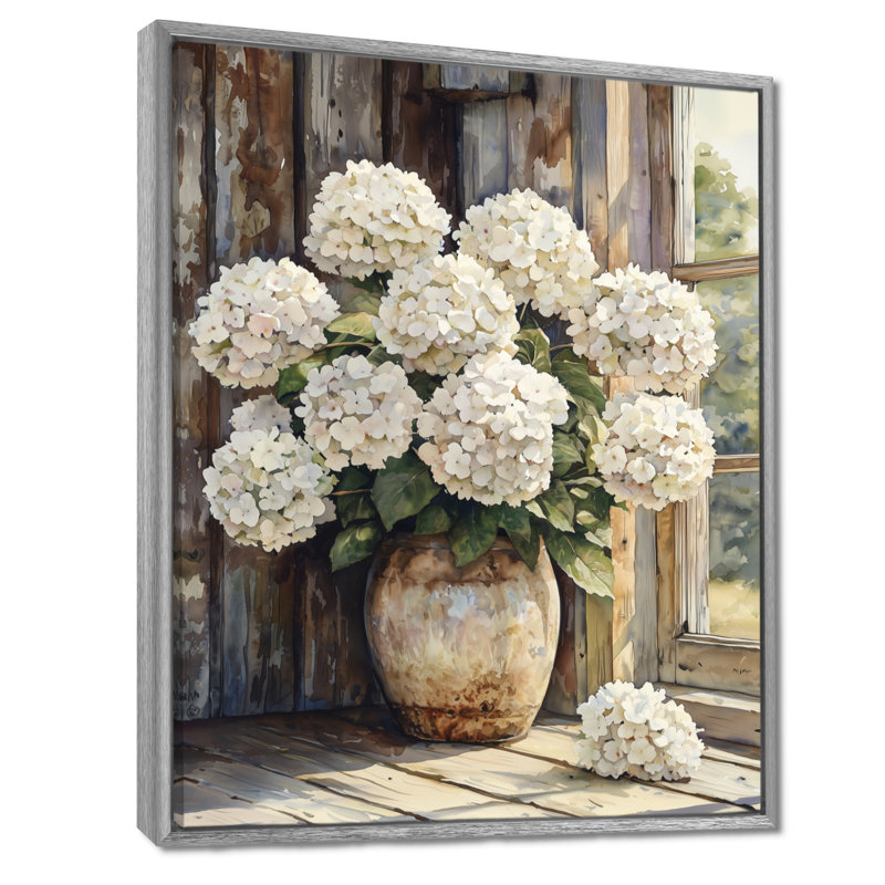 Paysage d'hortensias dans la brise d'été - art mural hortensias, Argent argent, H 40 po x l 30 po