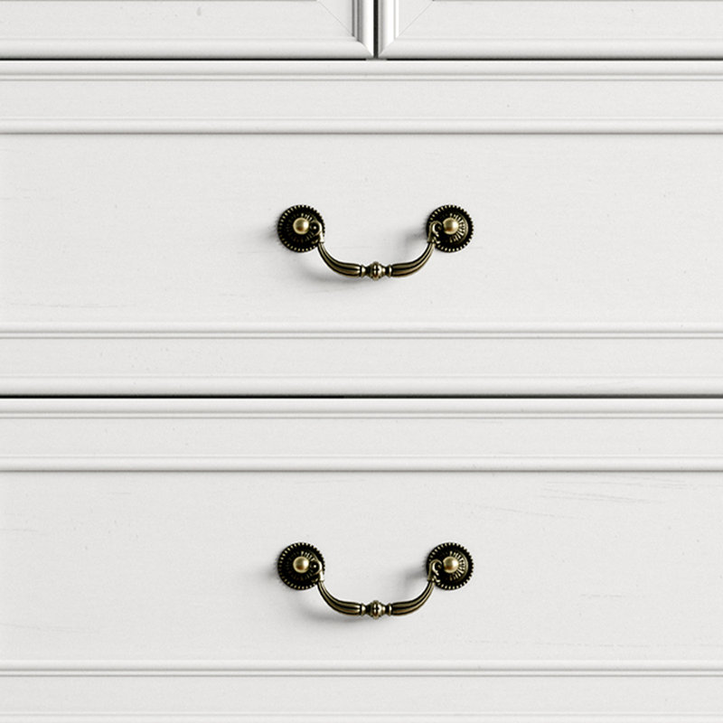 Commode 6 tiroirs Vintage, commode en bois de 46 po de hauteur pour chambre à coucher avec poignée en métal, Brun / Blanc