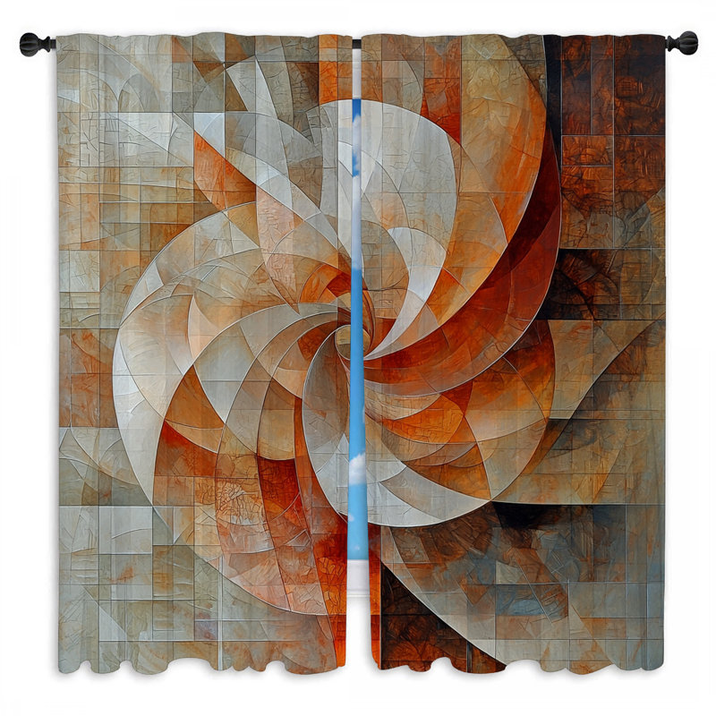Rideaux de fenêtre en spirale à motif abstrait Mid-Century moderne - 2 panneaux, L 20 po x L 52 po