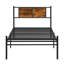 Twin Xl Size Metal Bedframe,Headboard With Wood Panel Decoration,Black