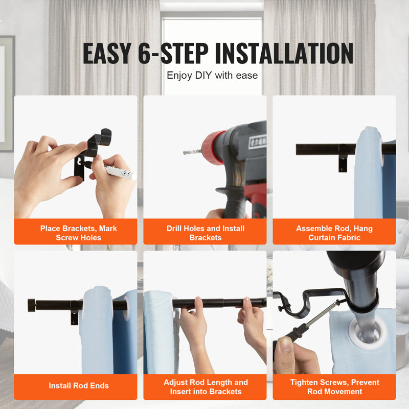 Adjustable Black Double Rod Curtain Rods with Cap Finials