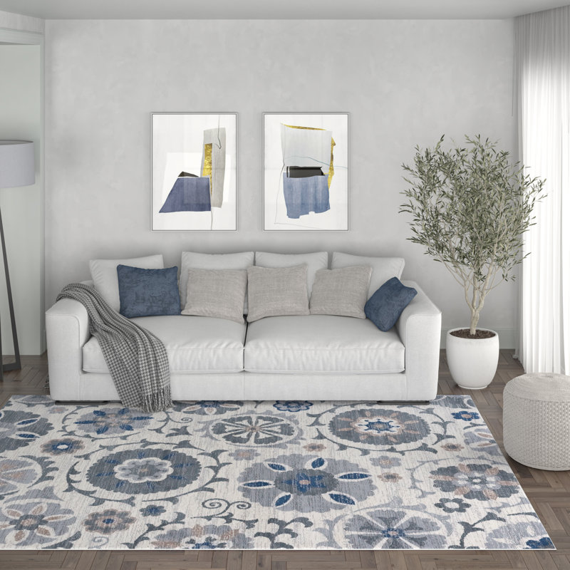 Tapis bleu marine / crème Majoros, Rectangle 5 pi x 7 pi