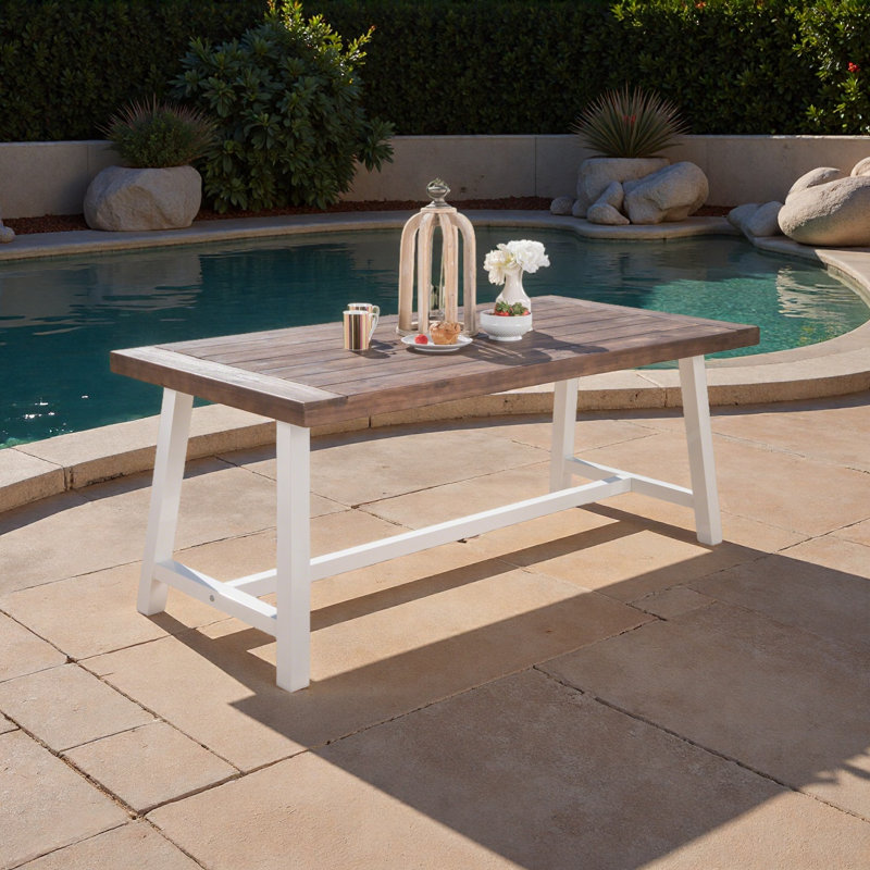 Table de salle à manger d'extérieur au fini sablé avec pieds en fer rustique, Blanc, Brun