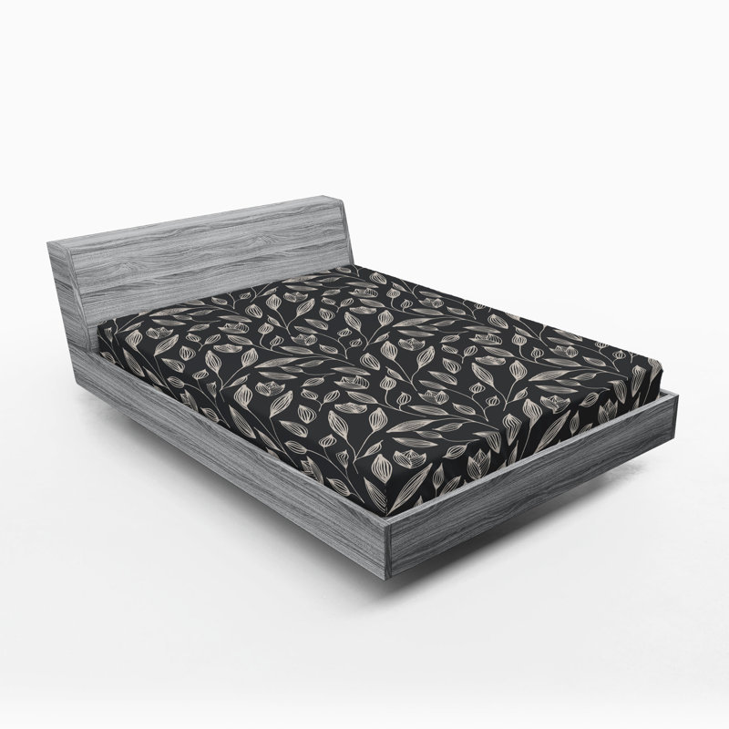 Drap-housse Ambesonne, Sépia foncé, chameau pâle / floral, Drap-housse de taille très grand