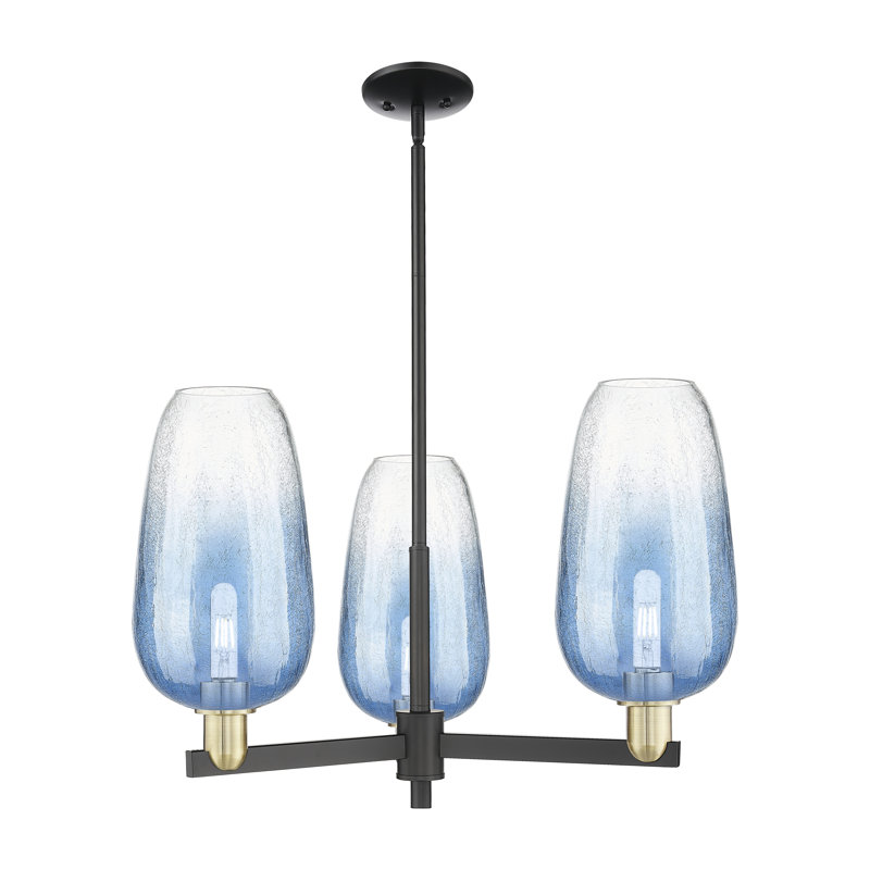 Lustre suspendu 3 lumières Brookhaven, Bleu saphir, Laiton antique / noir mat