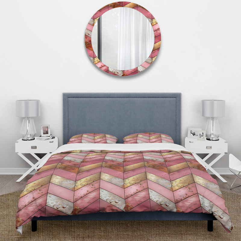 Ensemble de housse de couette Golden Chevron, Housse de couette pour grand lit + 2 taies décora