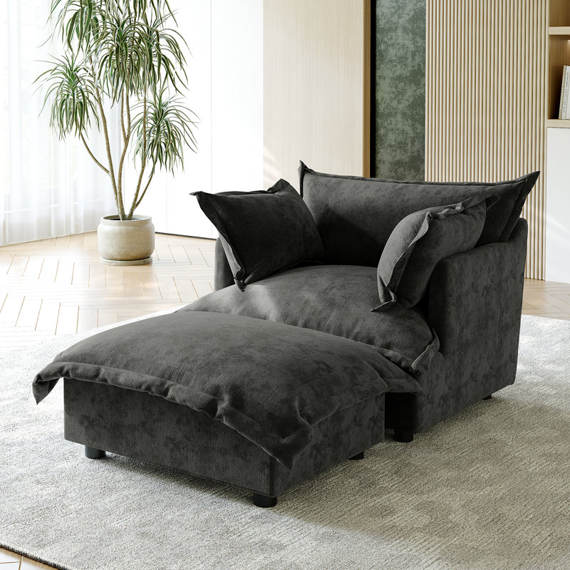 Upholstered Armchair with Footstool, Dark Grey