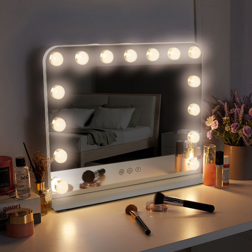 Aidenas Lighted Metal Framed Freestanding Makeup / Shaving Mirror