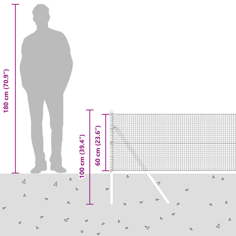 Welded Wire Fence With 7 Posts Steel, Grey, 60cm H x 2500cm W