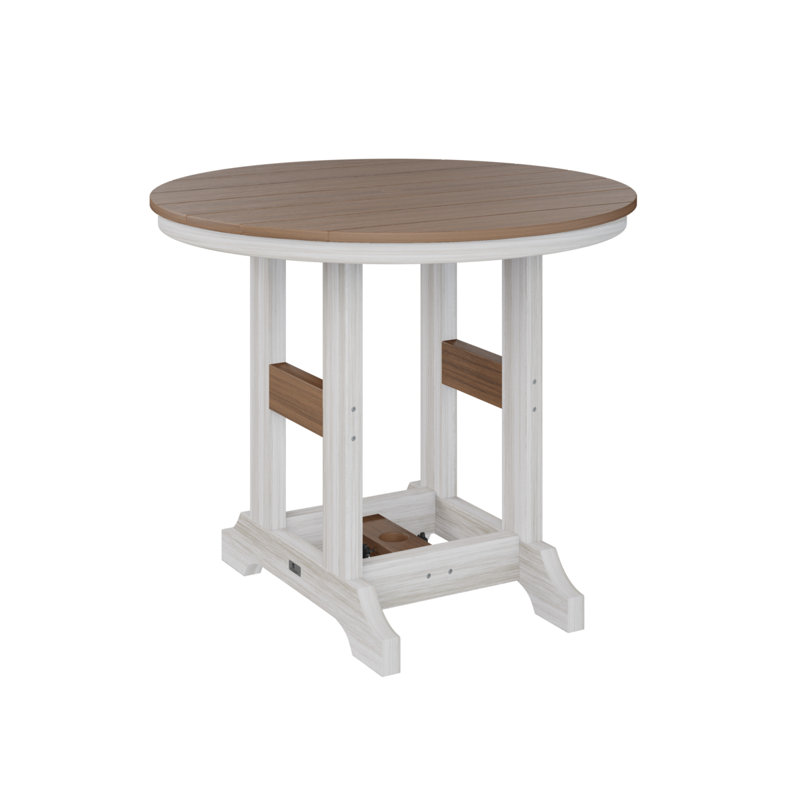 Garden Classic Outdoor Round Dining Table, Seashell, Antique Mahogany