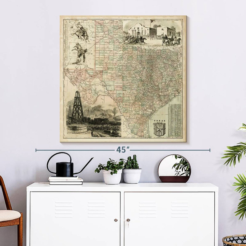 Aliaz Map Of Texas, 33" H x 33" W