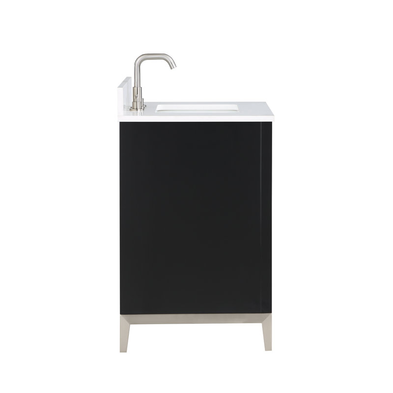 Gracie 30'' W Single Vanity, Midnight Black, Satin Brass, White Quartz
