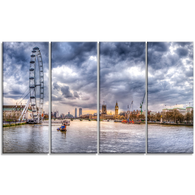 London Skyline and River Thames - Cityscape, ensemble de 4 reproductions de photos sur toiles tendues