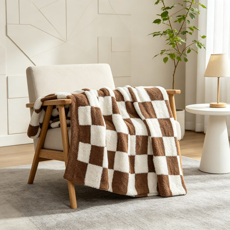 Couverture en microfibre douce et confortable pour canapé, chambre à coucher et salon, couverture en peluche chaude et légère, conception en damier