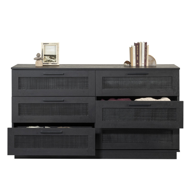 Raven Oak Coastal Double Dresser with Rattan Inserts