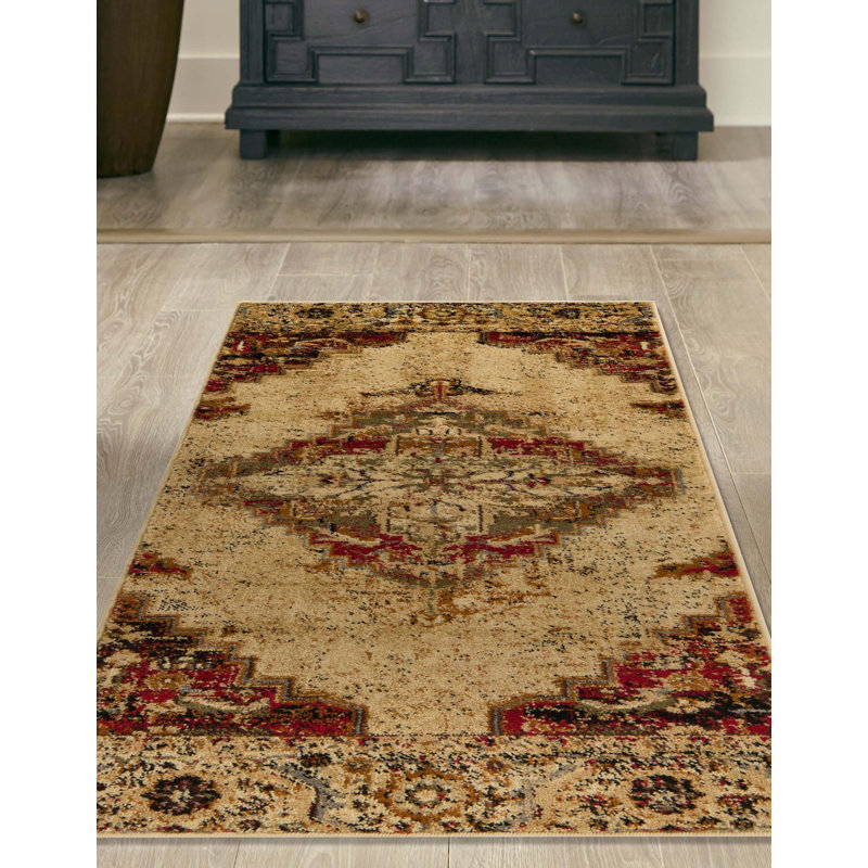 Tapis oriental bourgogne / beige / vert / gris Alameda, Tapis de couloir 2 pi x 5 pi 1 po