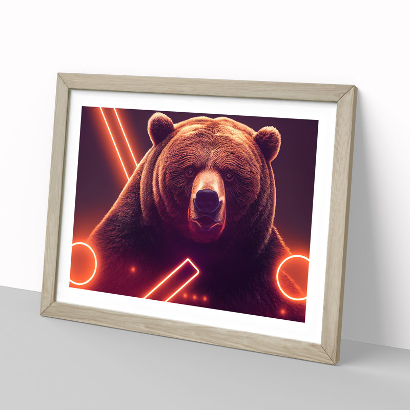 Futuristic Bear - Single Picture Frame Print, 25cm H x 34cm W x 2cm D, Oak Framed