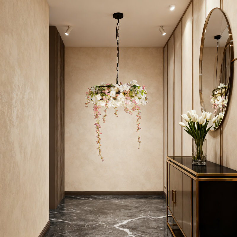 3-light Dimmable Pink Flower Plant Chandelier