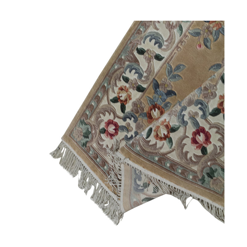 Tapis bleu et beige noué à la main de haute qualité