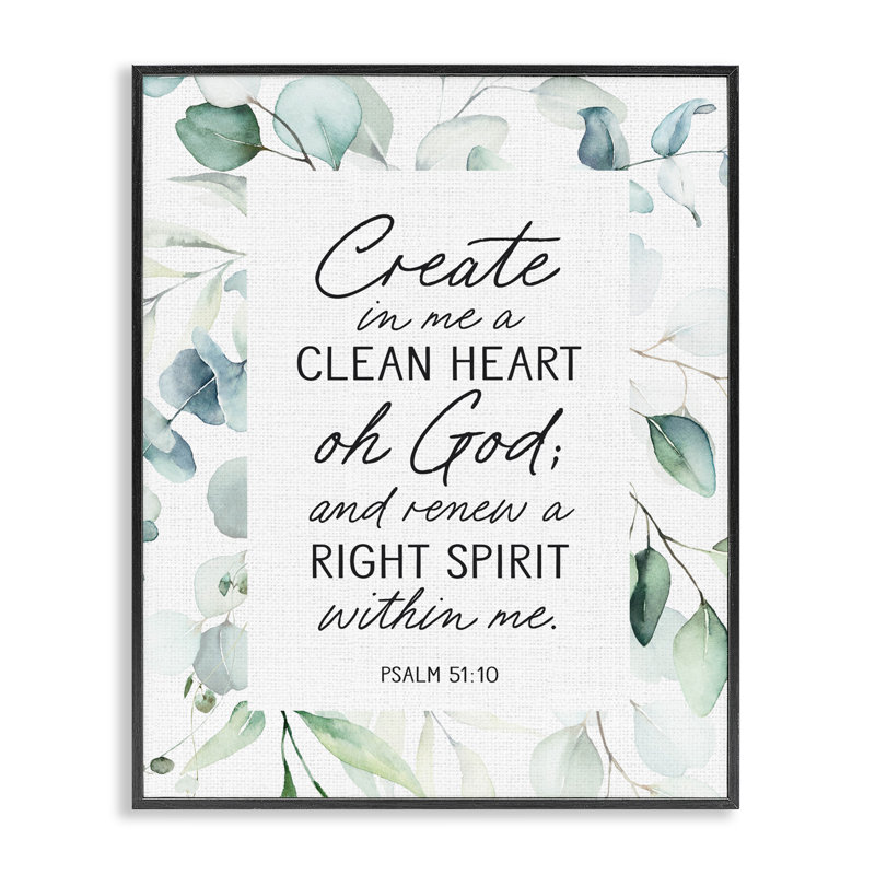 Clean Heart & Right Spirit Framed Giclee, design by Lettered and Lined, 14" H x 11" W, Midnight Black Framed Giclee