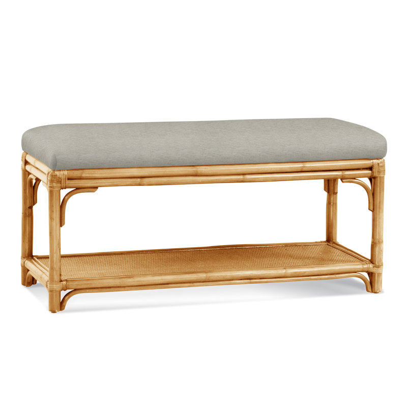 Summer Retreat Wicker Shelf Storage Bench, Celery, Basic Beige, 0317-85