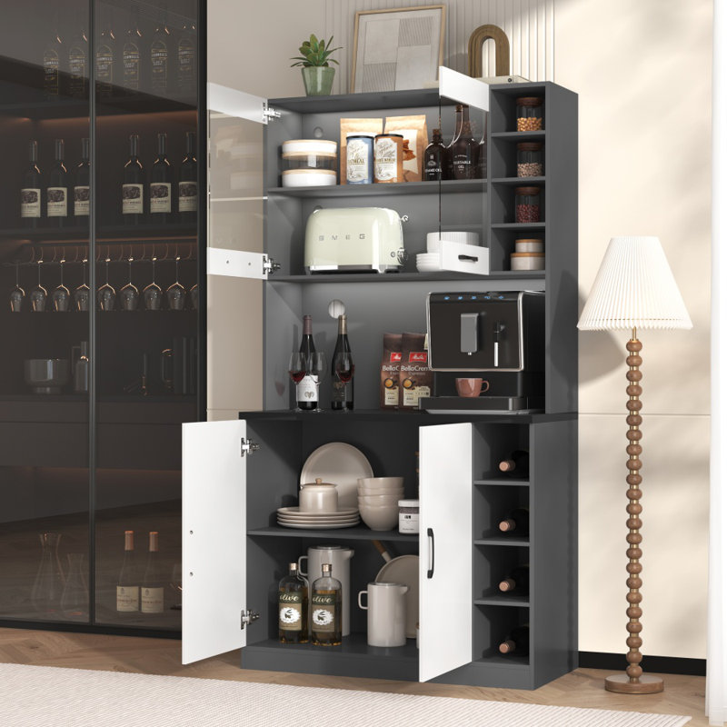 187cm Kitchen Pantry, White/Black