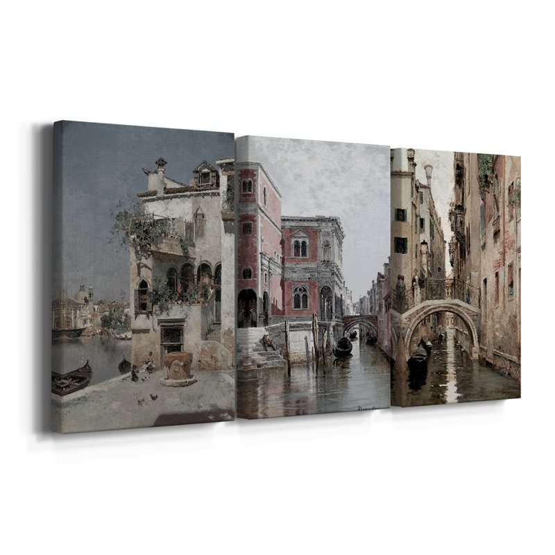Paysage rétro CLIV - toile tendue sur mesure - 3 pièces, H 12 po x l 24 po
