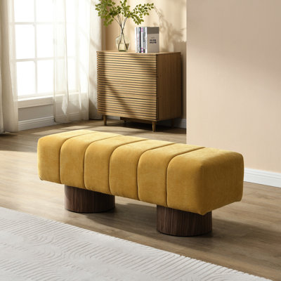 Banc multifonctionnel en chenille jaune, capacité de 136 kg, sans assemblage, âme en mousse de 28 cm, longueur de 127 cm, idéal pour les salles à manger et les chambres. Banc avec mousse haute densité, hauteur de 43 cm, poids et usages multifonctionnels.