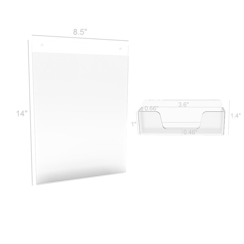 Paquet de 1 porte-affiche mural 8,5 x 14 po avec porte-cartes de visite en acrylique transparent