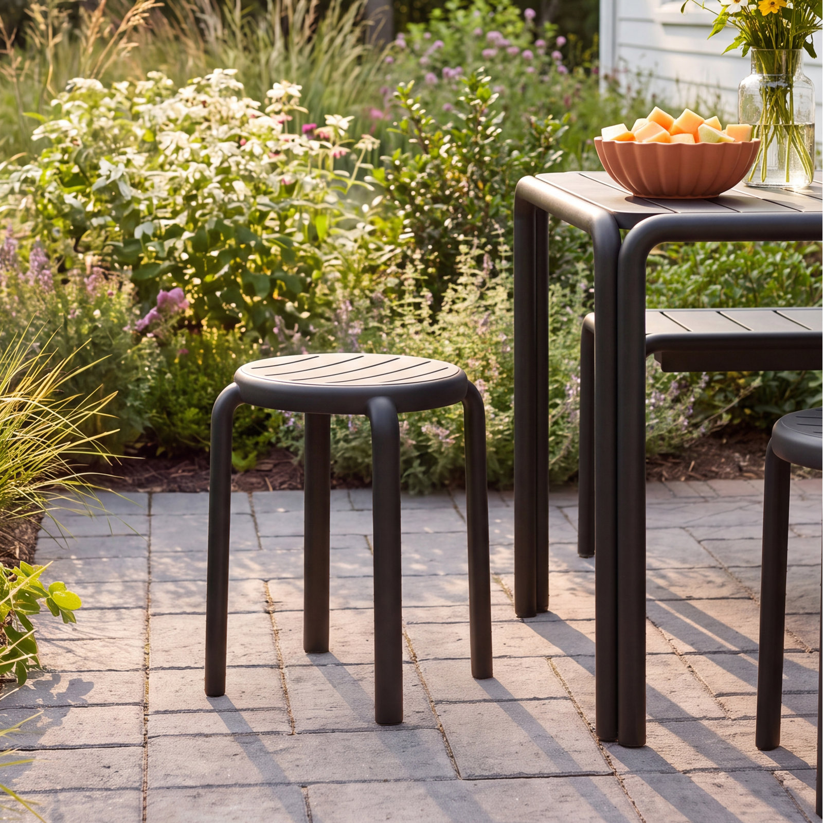 Aragons Stackable Patio Side Chair, Black