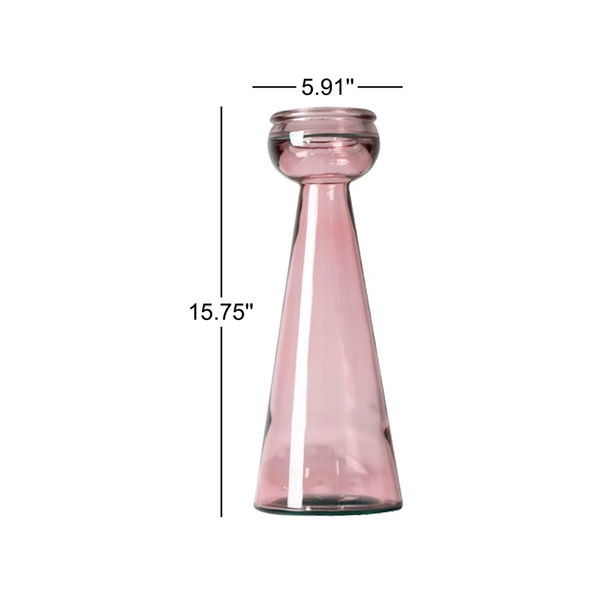 Rye Recycled Glass Candle Holder, 15.75" H x 5.91" W x 5.91" D, Pink