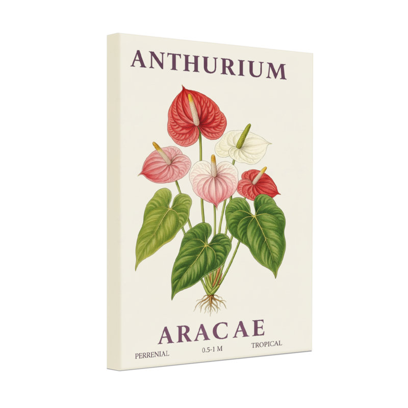 Plantes et fleurs Anthurium avec fleurs rouges, roses et blanches, H 16 po x l 24 po, Toile tendue, Ne s’applique pas