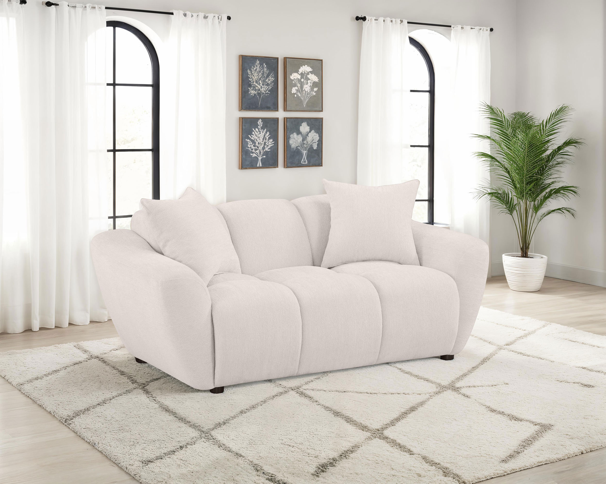Ebern Designs Lowther Chenille Upholstered Splayed Arm Loveseat Greige ...