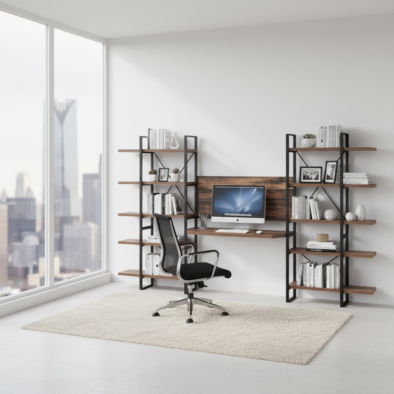 Metal Base Writing Desk, Light Brown/Black