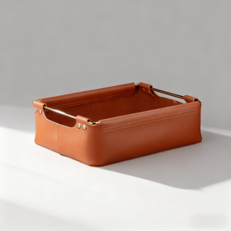 Handcrafted Scandinavian Minimalist Leather Desk Tray, Stylish Storage Organizer For Living Room And Bedroom, Perfect For Remote Controls And Small Items