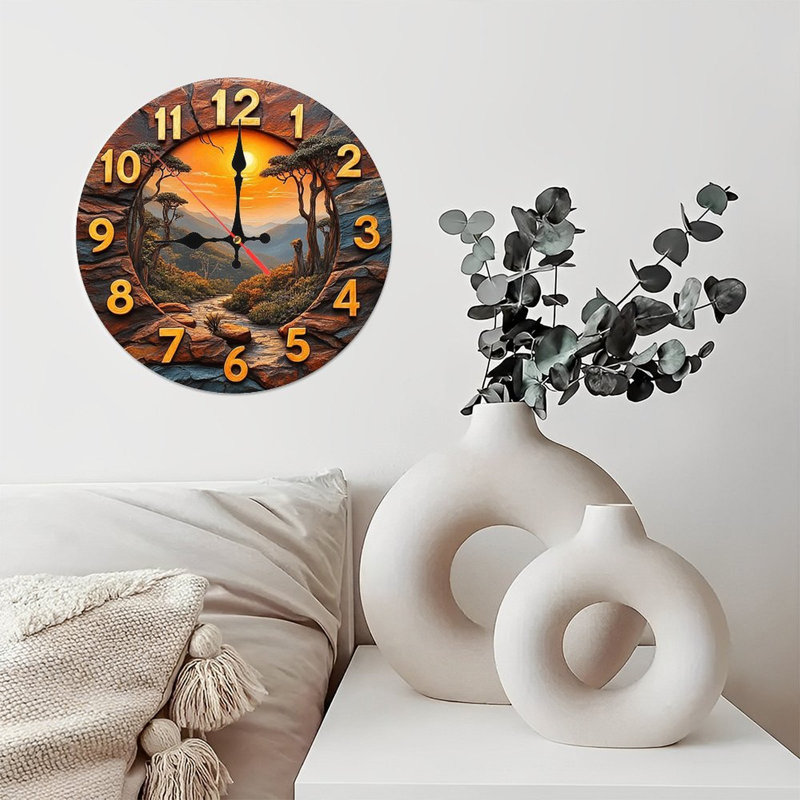 Sunset Landscape Wall Clock Stone Design Home Decor