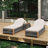 Outdoor Rope Chaise Lounge, Patio Lounge Chairs, Outside Poolside Lounge Furniture, Teak Look Wood Side Table And Beige Cushions, Chaise Lounge With Adjustable Backrest
