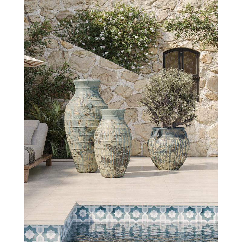 Agrigento - Planter - Antique White, Antique White, Blue Drip