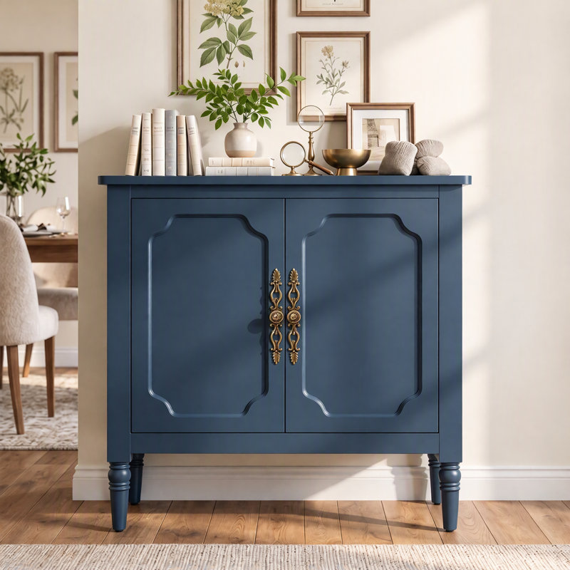 Meuble d'appoint de 80 cm avec tablette réglable, buffet de rangement vintage pour salon, Bleu