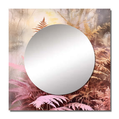 Kanok - Pink Brown Fern Fonds Floral Square Mirror For Wall Art Decor