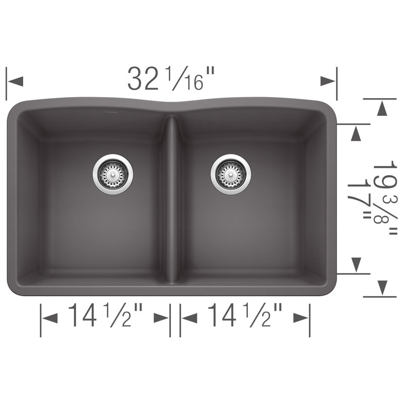 Diamond SILGRANIT 32" L x 19.36" W Double Basin Undermount Kitchen Sink, Cinder