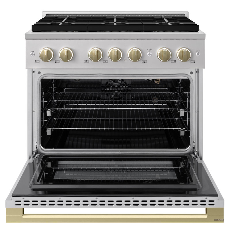 ZLINE Autograph 36 in. Black Stainless Marino Gas Range with 6 DuoPro Burners w/ Bronze Accents, Stainless Steel
