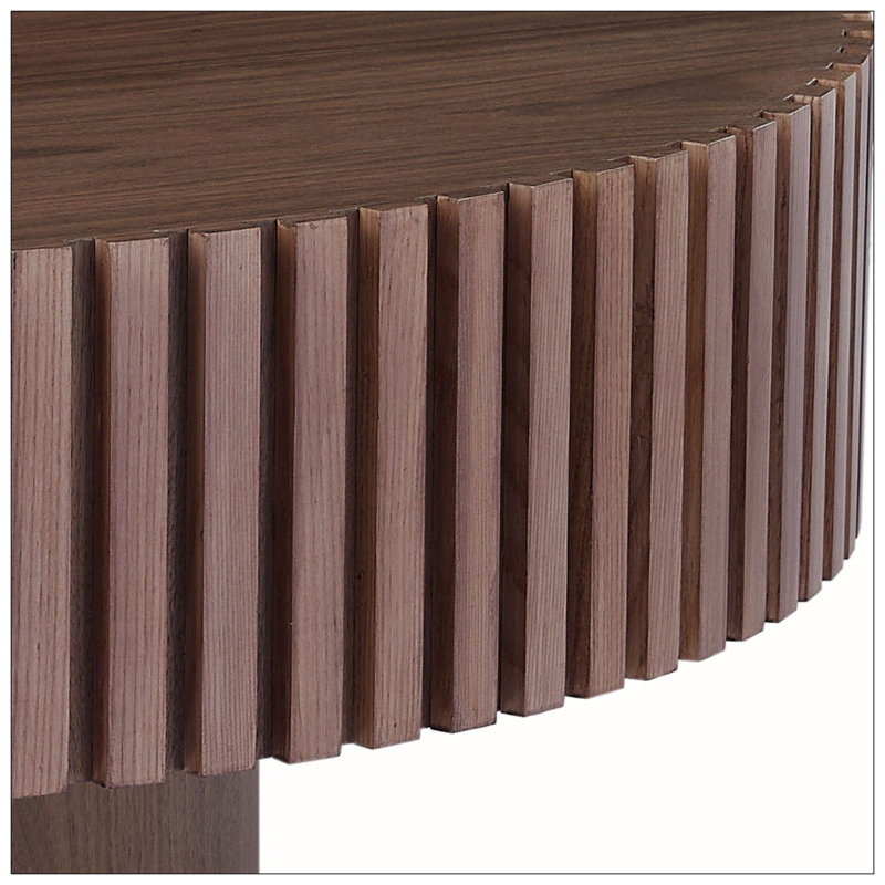 Table basse ronde en bois aggloméré 39,37 po - Mid-Century moderne - Unique - Noyer, Noyer