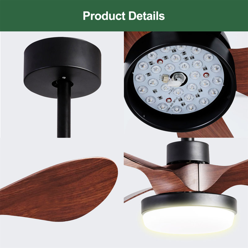 24" Small  Ceiling Fan With Light Remote Control, Brown