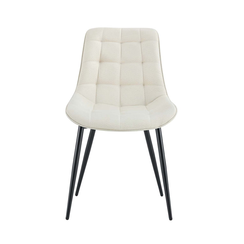Chaise de salle à manger moderne en tissu avec motif de grille élégant, Blanc