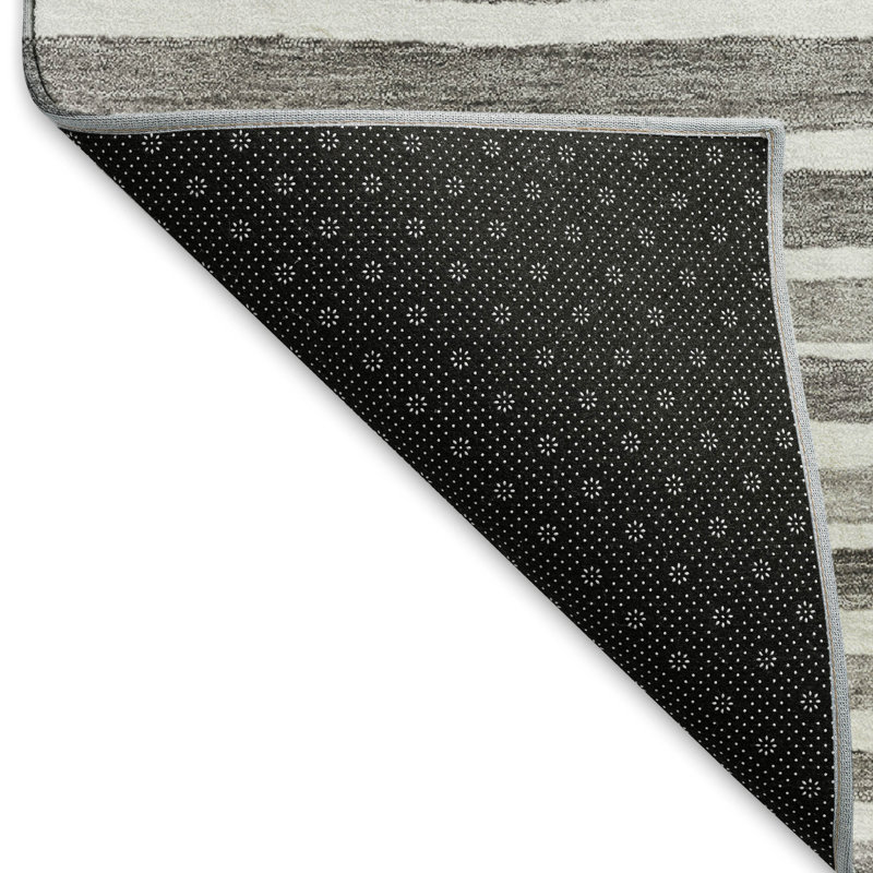 Red and Gray Synthetic Washable Rectangular Rug, 46" x 30"